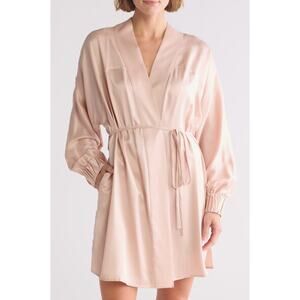 Lunya Good In Bed Washable Silk Kimono Robe - Dusty Rose Pink XS/S